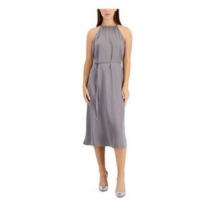 INC DRESS Womens Gray Tie Sleeveless Halter Midi Wear To Work Shift Dress 14
